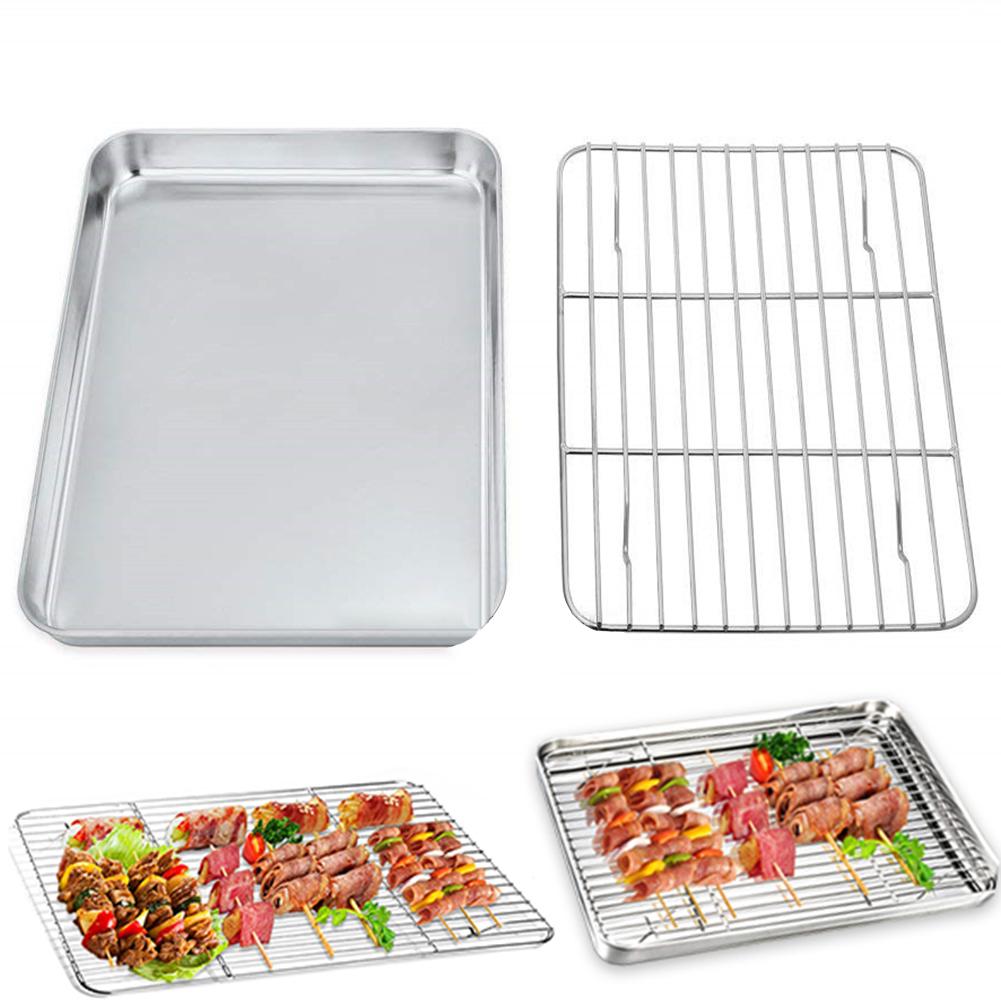 Roestvrij Staal Rechthoekige Oven Grill Cookie Biscuit Bakken Pan Lade Plaat Olie Raster Mesh Rack Keuken Bakken Tool Gadget