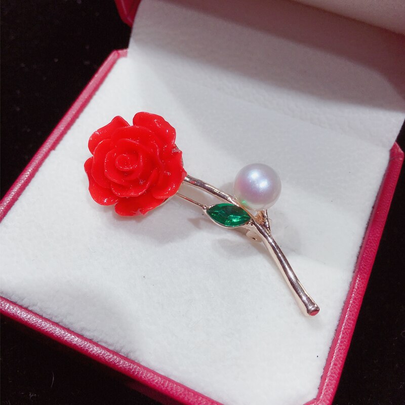 SHDIYAYUN, broche de perlas de , broche de flor rosa para mujeres, broche rojo Vermilion, Pins, joyería de perlas naturales de agua dulce