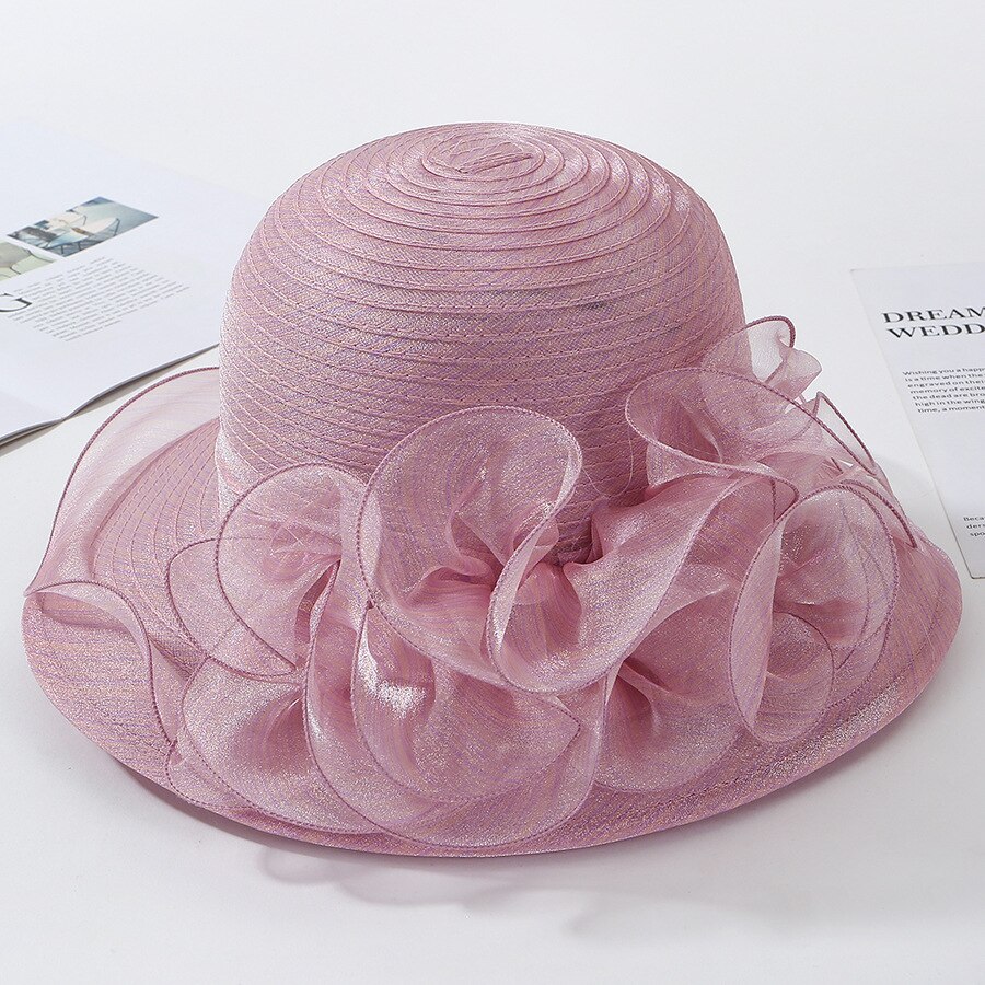Ploermin Organza Zon Hoeden Vrouwen Bloem Zomer Bruiloft Caps Vrouwelijke Elegante Bloemen Uv Kerk Hoeden Mode