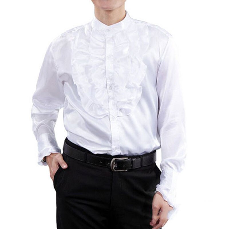 Mens Renaissance Costume Shirts Medieval Steampunk Gothic Pirate Tops Shirt Men Party Stage Show Prom Shirt Male Camisas Hombre: white / S
