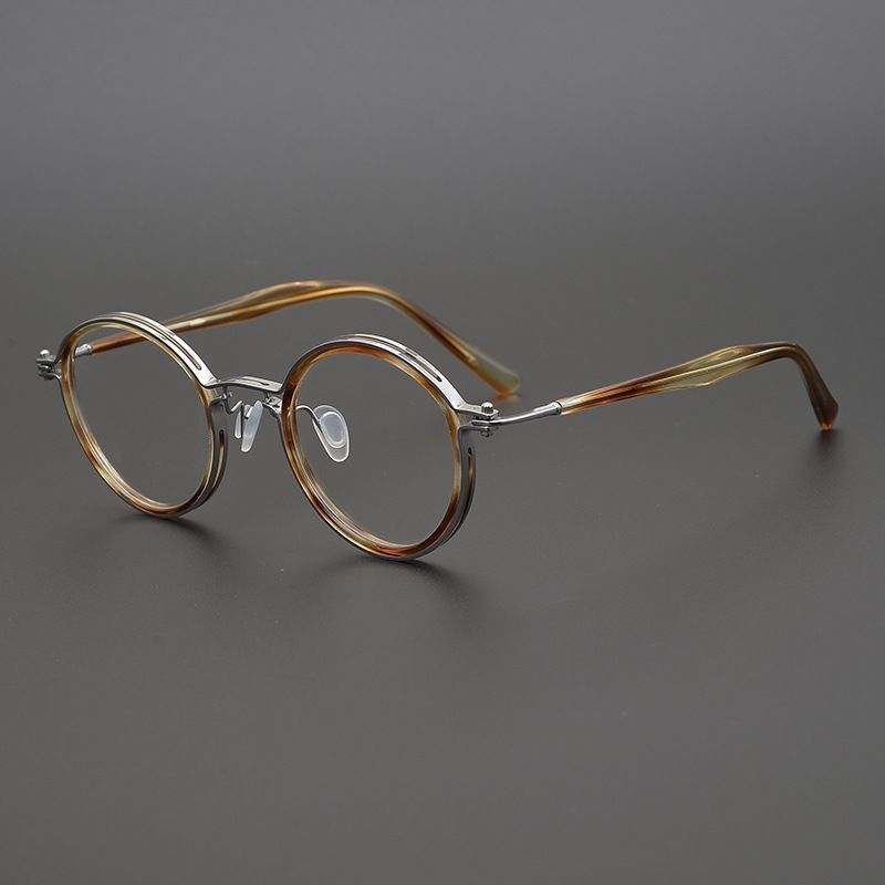 Japanische Hand-gemacht Hohl Titan Acetat retro Runde Brille Rahmen Für Männer Frauen Optische Verordnung Myopie Brillen Rahmen: golden