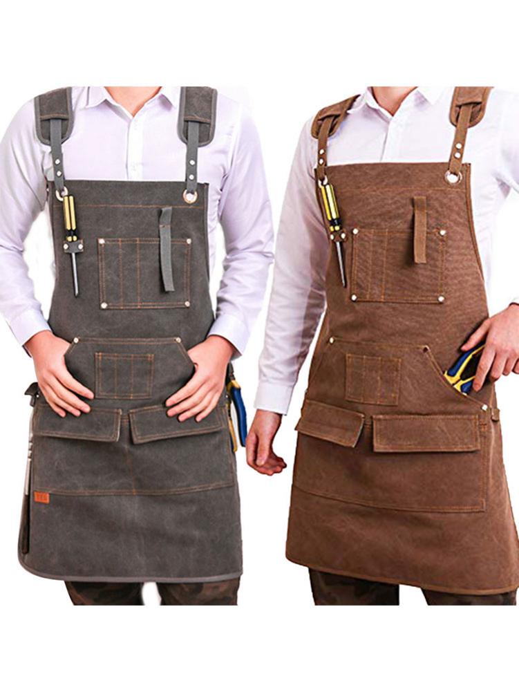 Tool Apron Adjustable Neuter Waxed Canvas Heavy Duty Utility Apron With Pockets For Woodwork Room Craft Workshop