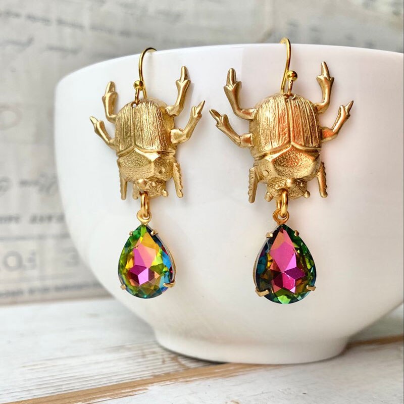 Beetle Earrings Jeweled Bug Jewelry Scarab Entomologist Insect Crystal Earrings: 1