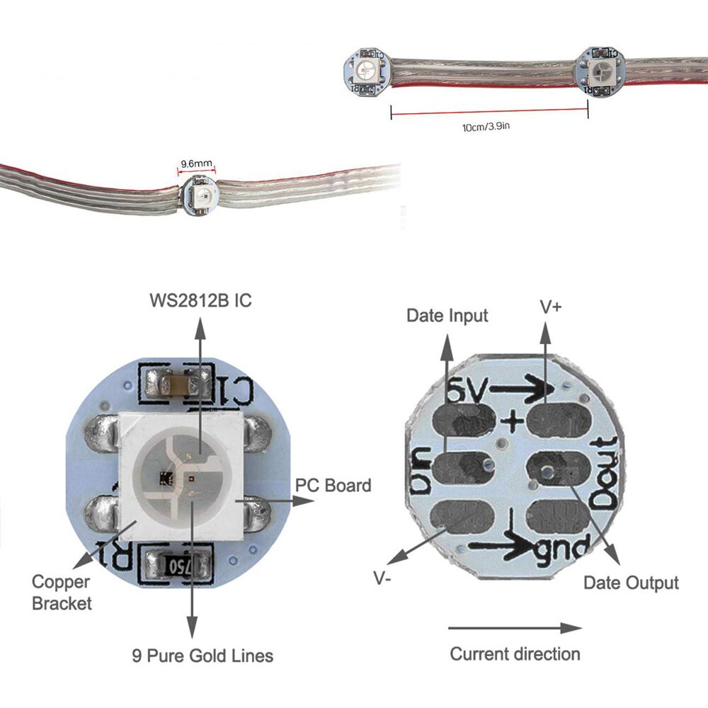 50 pixel Pre-soldered WS2812B Addressable RGB led pixel strip module nodes With 10cm wire WS2812 IC 5V