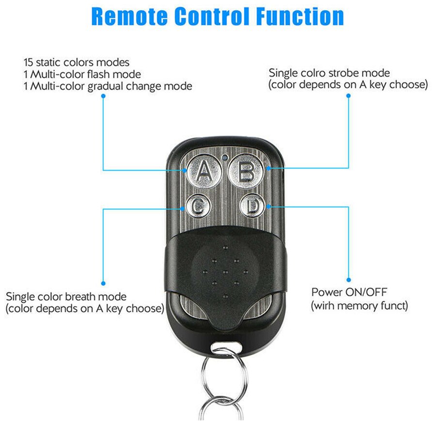 12 in 1 Motorcycle 5050 SMD RGB LED Ambient Light DC 12V Under Glow Strip Light Kit Remote Control 15 colors