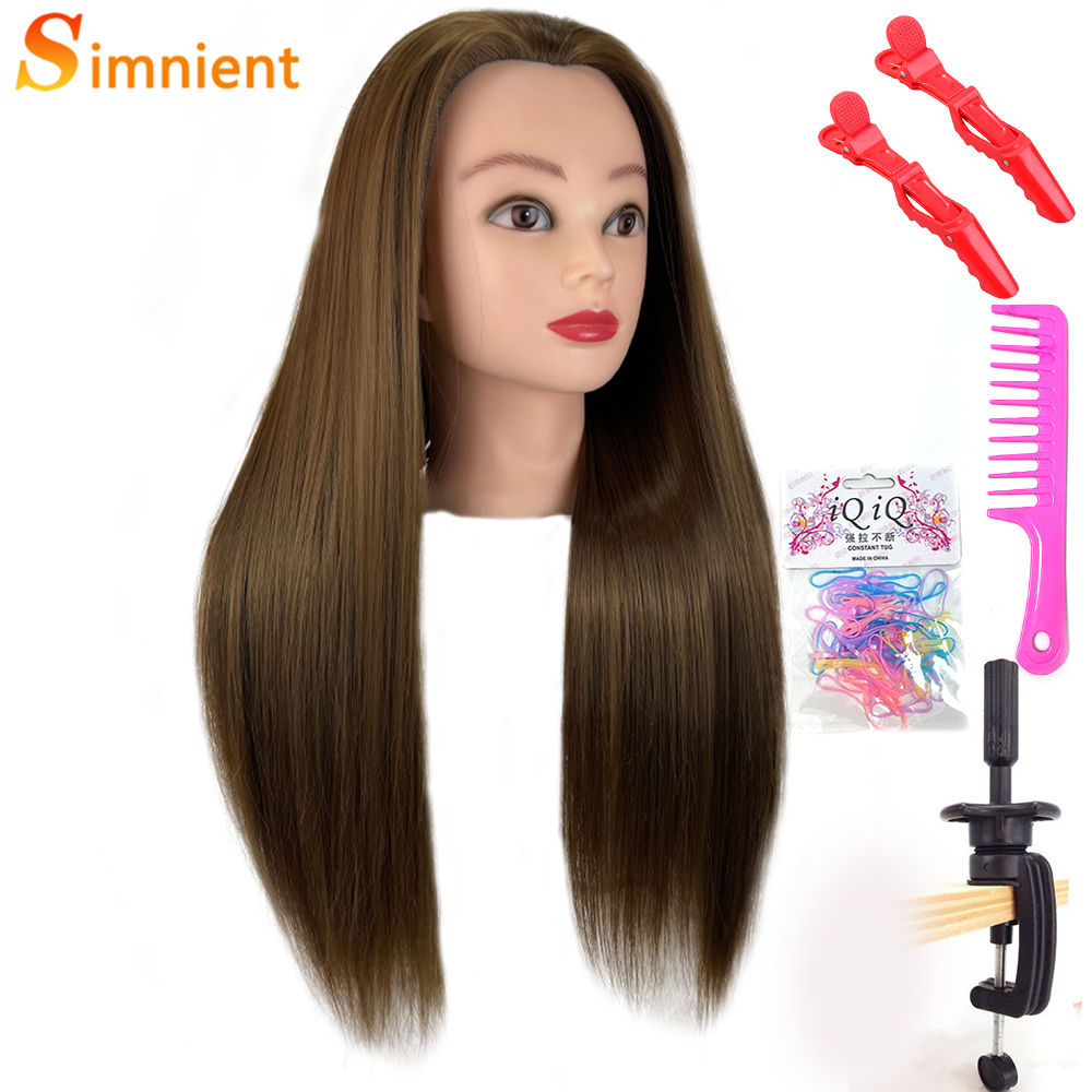 Female Mannequin Head With Synthetic Hair For Hair Training Styling Solon Hairdresser Dummy Doll Head For Practice Hairstyle: Blue