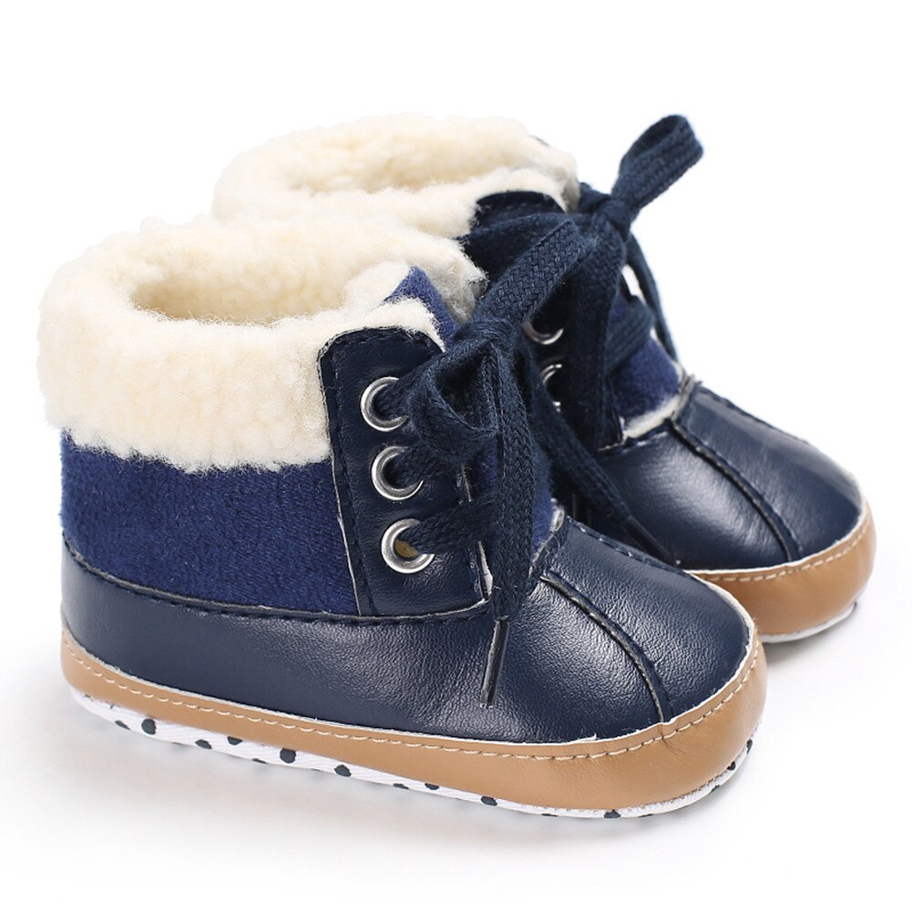 Di modo Appena nato Del bambino Del bambino Dei Ragazzi Scarpe Inverno Stivali Da Neve Morbida Suola Peluche Scarpe Sottopiede anti-scontrino di Pizzo su scarpe Da Ginnastica 0-18 m: Blu / 0-6 mesi