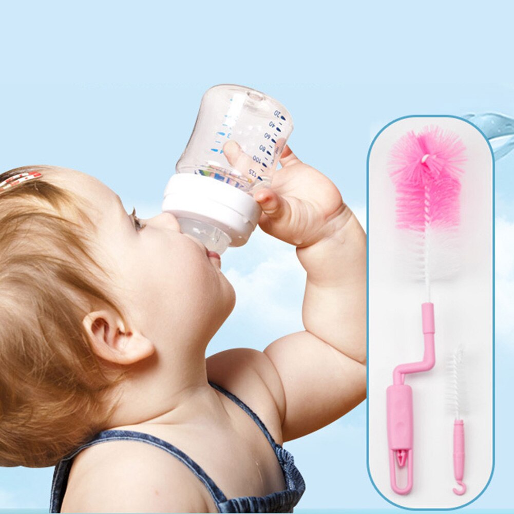 2Pcs Rotatable Handle Baby Milk Bottle Brush Cup Glass Kitchen Cleaning Tool Baby feeding supplies