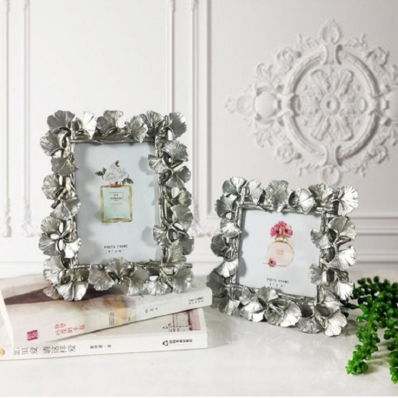 Europæisk vintage gylden sølv ginkgo blad fotoramme harpiks ramme bryllup par billedramme boligindretning