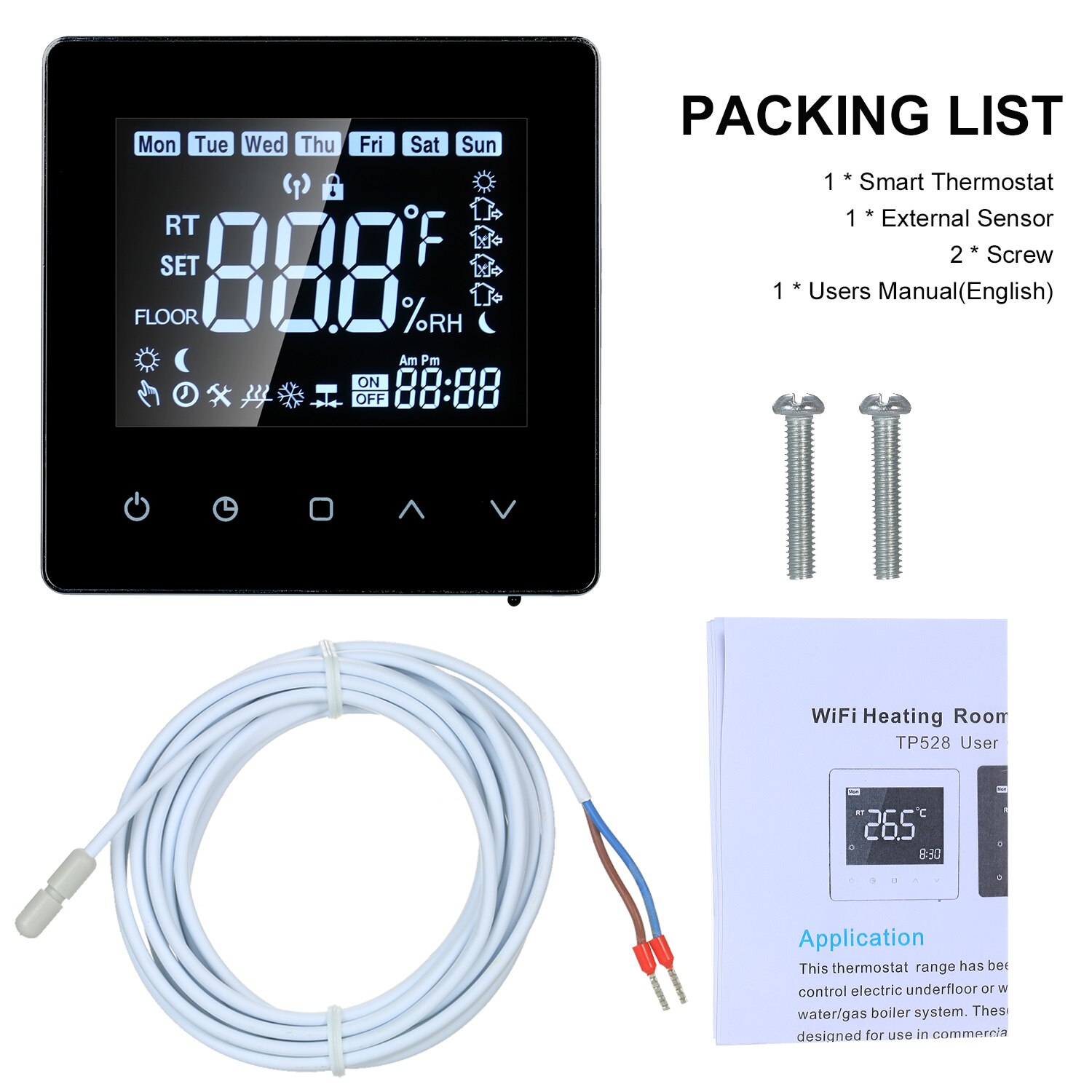 Smart LCD Touch-screen Programmable Wi-Fi Thermostat 16A Digital Temperature Controller with WIFI Electric Heating for Home: Type 1 Without WIFI