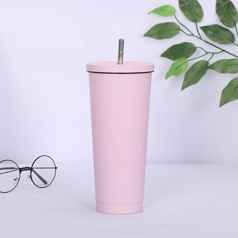 Taza de café portátil para coche, vaso frasco al vacío de gran capacidad, termo de acero inoxidable, 304: Rosa