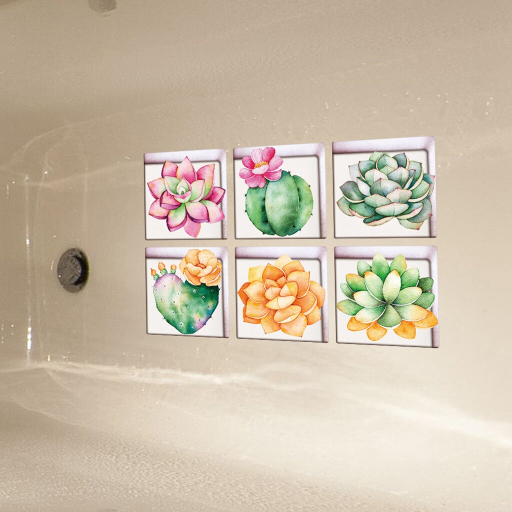 Adesivos 3d antiderrapantes para banheira, 6 peças, apliques, para banheiro, decoração de casa, pvc, à prova d'água: Succulent Plants