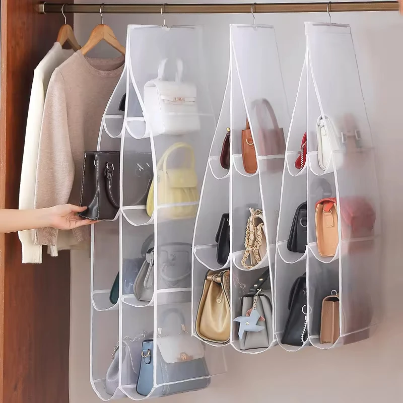 6/8 Grid Handbag Hanging Organizer Multi-layer Foldable Dustproof Oxford Cloth Handbag Storages Bags For Family Closet Bedroom