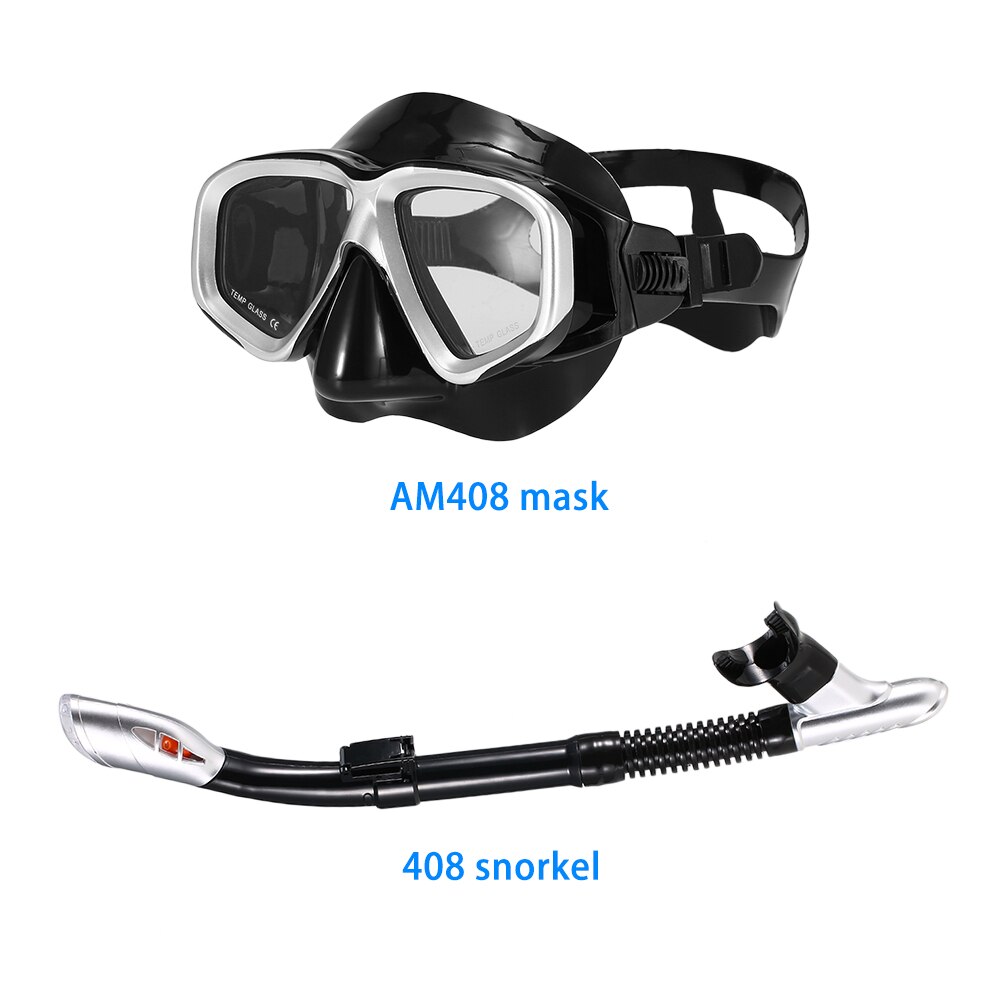 Adult Diving Mask Scuba Mask Underwater Snorkeling Set Anti Fog Snorkeling Goggles Swimming Mask Glass Men Women Diving Goggles: 408 Diving Mask set