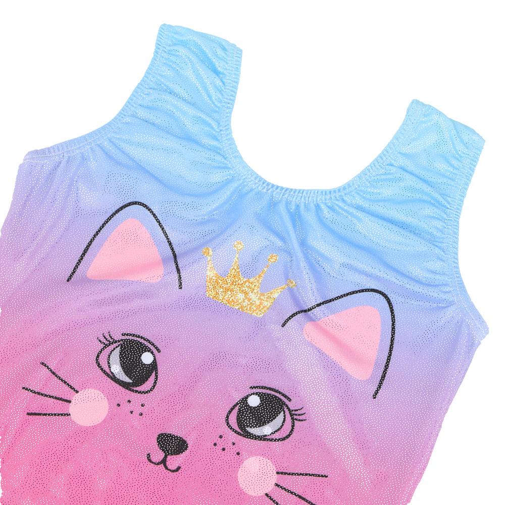 BAOHULU Shiny Sleeveless Gymnastics Leotard Girls Cartoon Cat Pattern Ballet Leotard Children Training Bodysuits Dance Jumpsuits