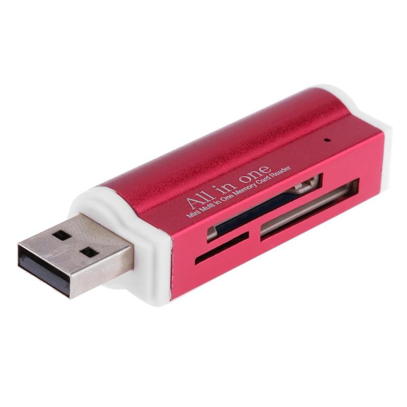USB 2.0 4 in 1 Multi Memory Card Reader voor SD/SDHC/Mini SD/MMC/TF kaart/MS/SD Ultra/RS-MMC/HS-MMC/MS Pro Duo Laptop Accessoires: Rood