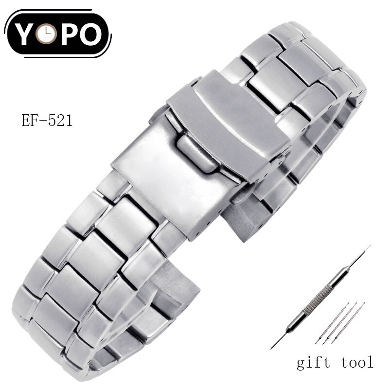 Yopo Vervanging Band Voor EF-521 Rvs Horlogeband 21Mm Zilveren Polsband Heren Horloge Accessoires Tool
