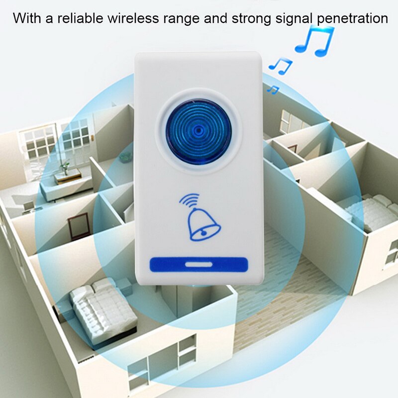 Wireless Doorbell Digital Cordless Door Bell 100M Sensing Range With Self-adhesive LED Flash White Doorbell With Receiver
