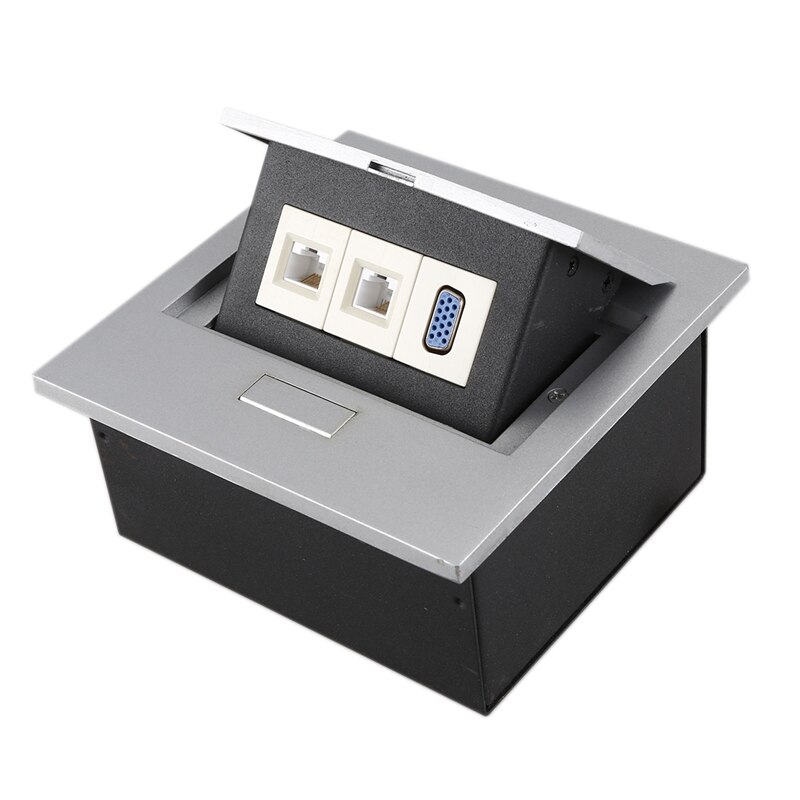 Table Desktop Outlet with Improved Recessed Box 1 VGA 2 Network Cable Charging Ports 6Ft Power Cord for Home/Office Silver