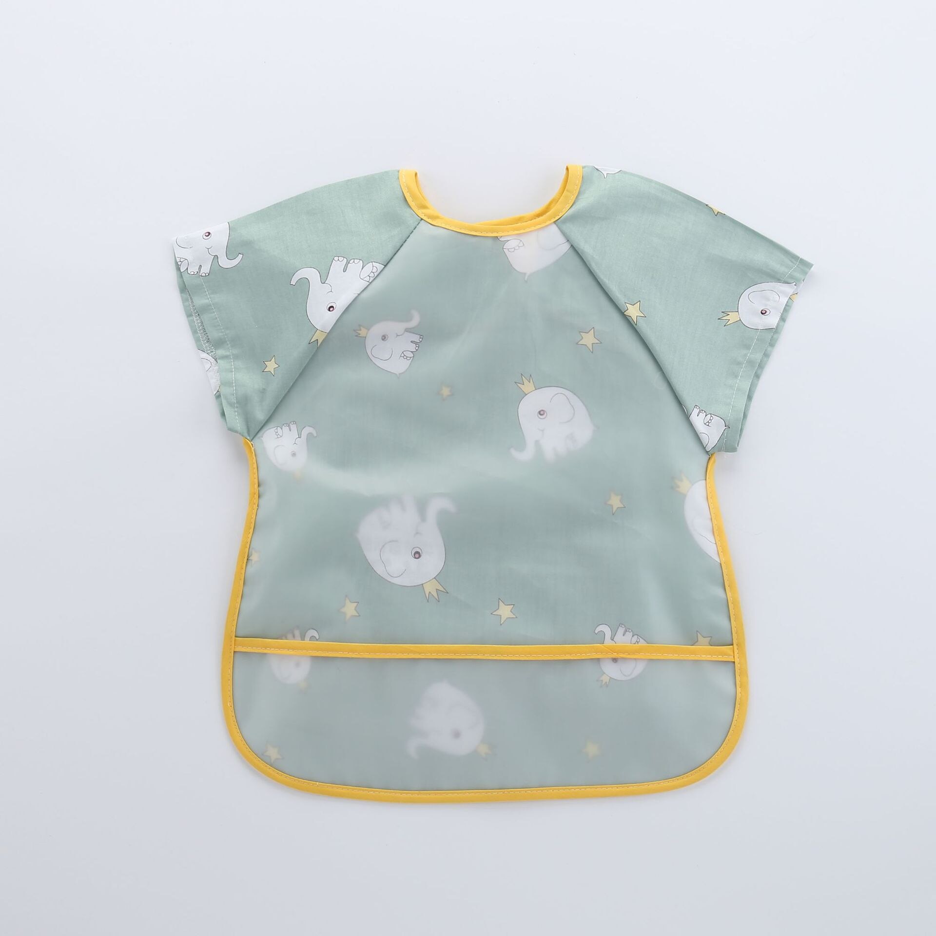 Bavoirs imprimés imperméables pour bébés, tablier à manches courtes avec fermeture arrière à crochet et boucle: elephant