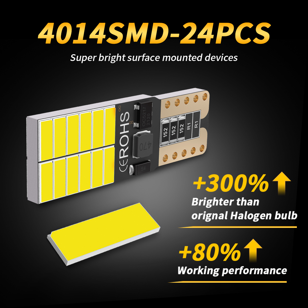 Bombilla LED para coche, luz de señal Canbus, 5 W5, T10, W5W, lámparas de marcha atrás lateral de cuña, 4014, 24 SMD, sin error, blanco, 12V, 6000K, 2 uds.