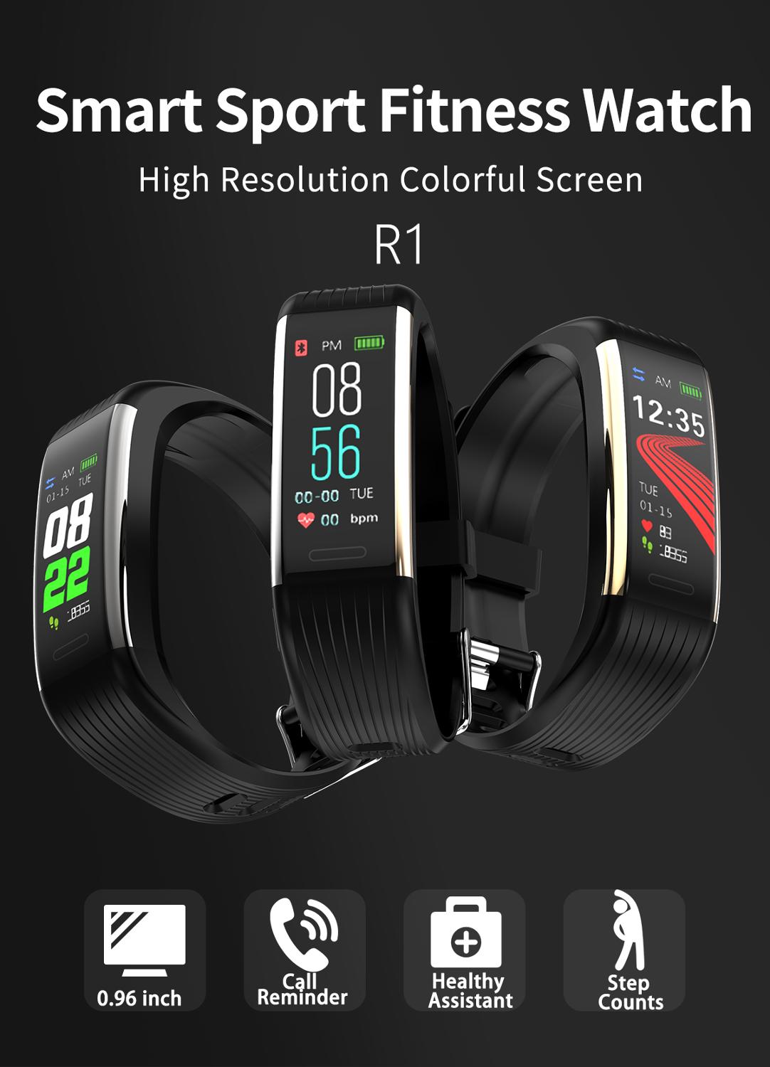 R1 smart armbånd skridttæller pulsmåler blodtryk fitness tracker sport vandtæt urbånd til huawei xiaomi ios