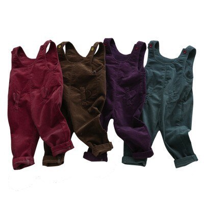 Baby herfst jumpsuit corduroy mooie zak unisex overall effen knoop peuter meisjes jongens jumpsuits kinderbroeken