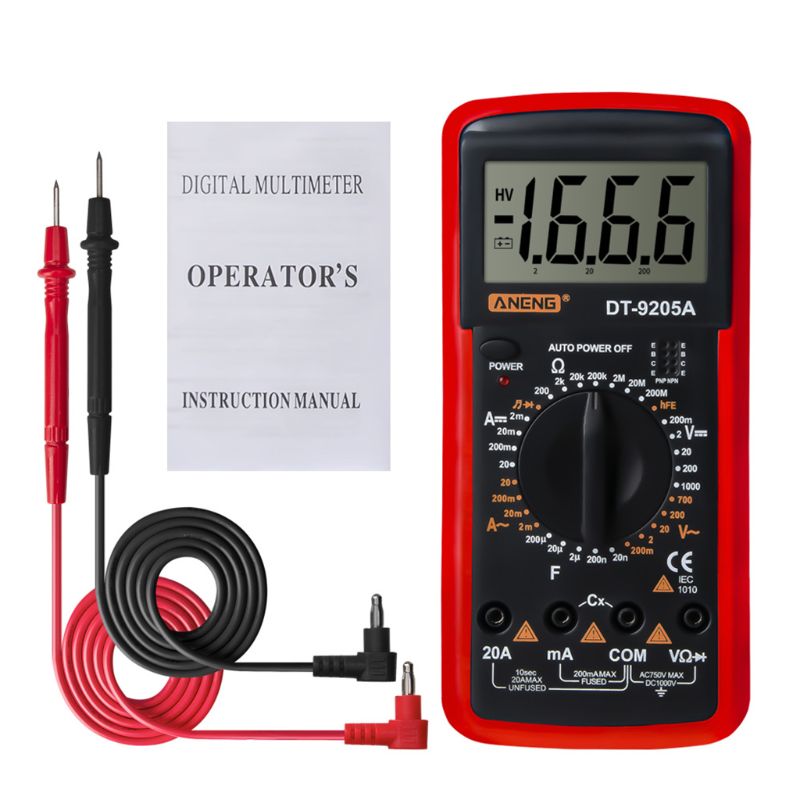 DT9205A Digital Multimeter hFE AC DC Triode Diode Resistance Amp Electric Tester U50A: Red