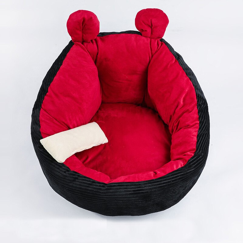 Winter Warm Pet House Bed for Cats Soft Plush Puppy Dog Kennel Mat Chihuahua Kedi Gatos Beds Cats Products for Pets Pillow Home: Red and Black-Suede / L-below 10.0kg