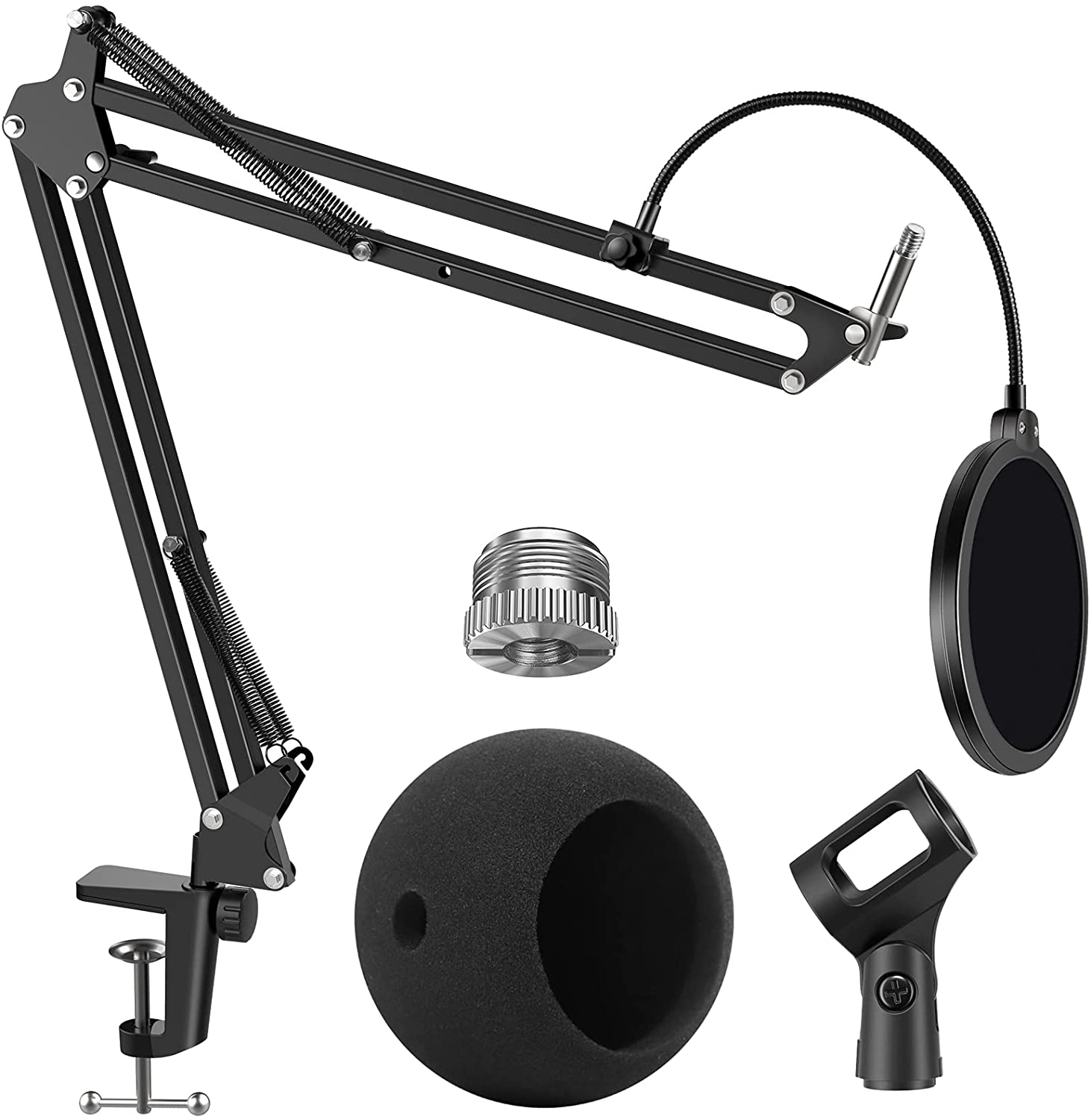 Adjustable Mic Stand for Blue Snowball and Blue Snowball iCE Suspension Boom Scissor Arm Stand with Microphone Windscre
