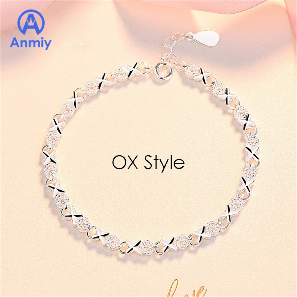 Anmiy nouvelle personnalité créative Simple coeur à coeur femmes Xo quatre feuilles trèfle Bracelet: Xo Silver S0065