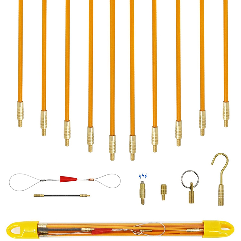 JFBL 12.59FT Fiberglass Running Wire Puller Grip Fish Tape Push Pull Rod Fish Tape Pull Fiberglass Rod With Fastener Hook: Default Title