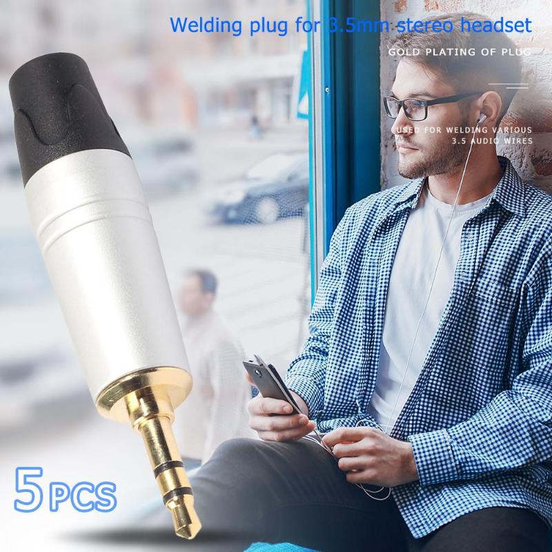 5 stücke 3 Pole Gold-überzogene 3,5mm Lot Verbinder Reparatur Kopfhörer Jack Stecker
