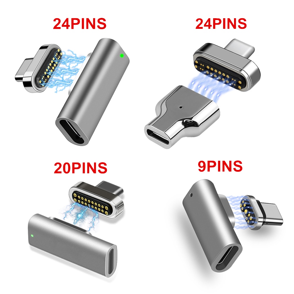 Magnetisk usb c adapter 9 ben 20 ben 24 ben type c stik usb  pd 100w hurtig opladning 10 gbp/s data for mere type c enhed