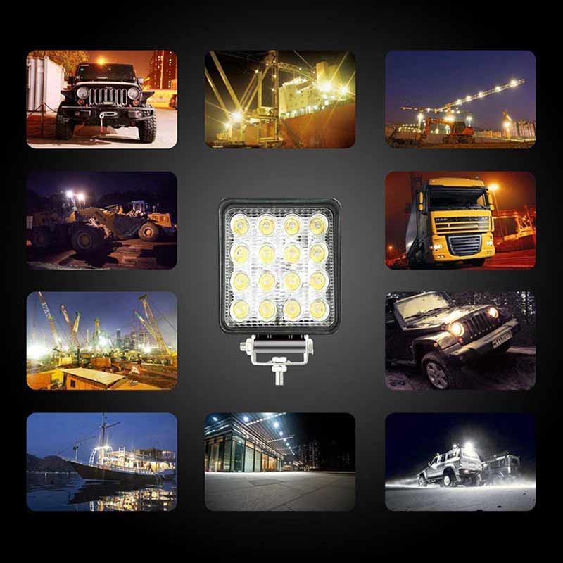 16 led 48w led arbeidslys bar firkantet spotlight 12v 24v offroad led lys bar tåkelys for jeep båt / suv / lastebil tilbehør