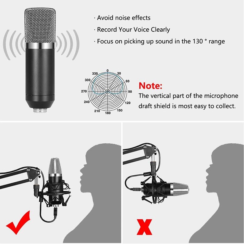 Microphone,Cardioid Condenser Microphone Kit,with Boom Arm Shock Absorber Bracket Blowout Prevention Net,for Game,Record