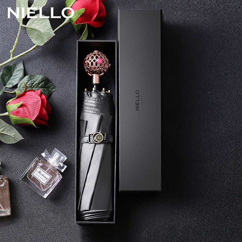 Niello Double Layer Small Black Umbrella with Thick Vinyl Umbrella Rain Women Outdoor Umbrella Parasol Umbrella: Default Title