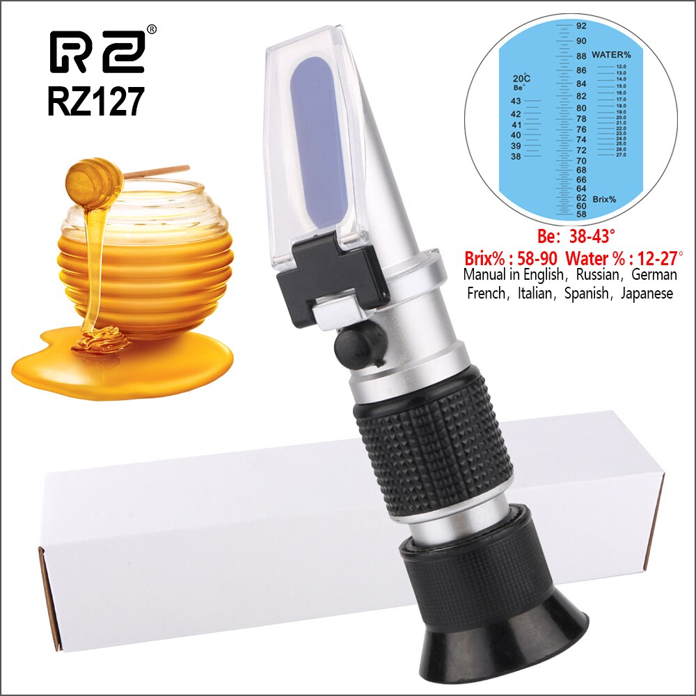 RZ Honey Refractometer High Concentration Sugar Meter Beekeep Tester 0%-90% Auto Refractometer Handheld Brix Refractometer: RZ127-whitebox