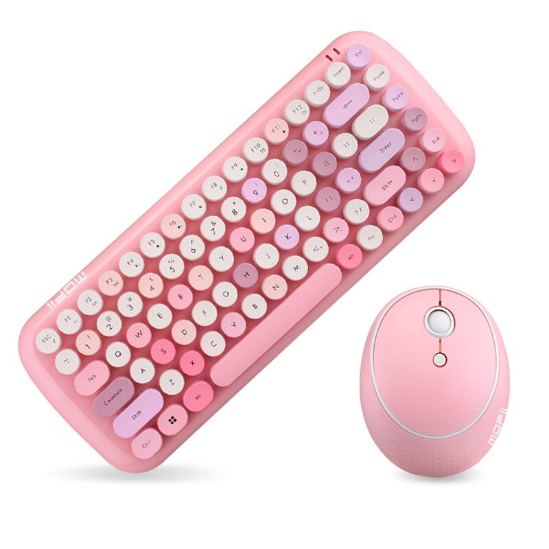 Wireless Tastatur Maus Kit für Notebook mit Freies Maus Pad 1600DPI Drahtlose Maus Retro Punk Bunte 84 Runde Schlüssel tastatur: pink Keyboard Mouse