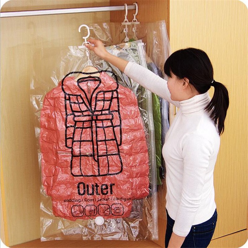Sparen Raum Hängen Vakuum Beutel Für Kleidung Kleid Anti-staub Kleiderschrank Lagerung Tasche Dichtung Kompression Veranstalter Mit Aufhänger