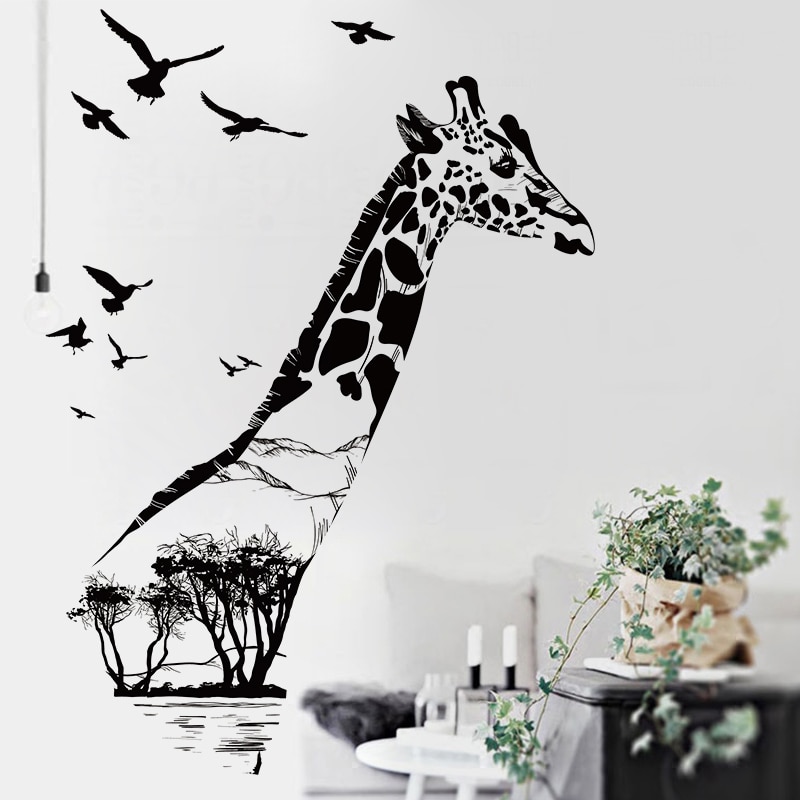 3D Giraffe vogel silhouet Muursticker PVC voor Home Decor achtergrond Decoratie kamer Decals Muur Art Dieren Stickers poster