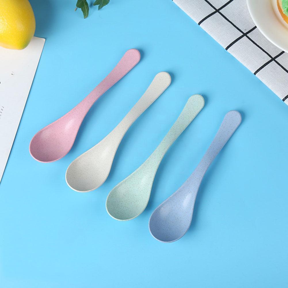 Wheat Straw Tableware Spoon Long Handle Mixing Spoon Tableware Kitchen Spoon Ice Children Cream Milk Restaurant Cooking K4J6