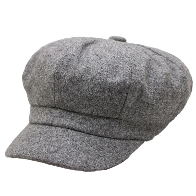 Mulheres Lã quente Chapéu Boina Estilo Britânico Retro Cor Sólida Tampa Octogonal Cap Pintor Jornaleiro Caps Chapéus de Inverno Feminino Grosso Quente viseira: Dark gray