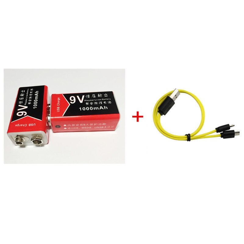GTF-batería recargable de polímero de litio, USB, 9V, 1000mAh, para micrófono, juguete, mando a distancia: 2pcs and 1 cable