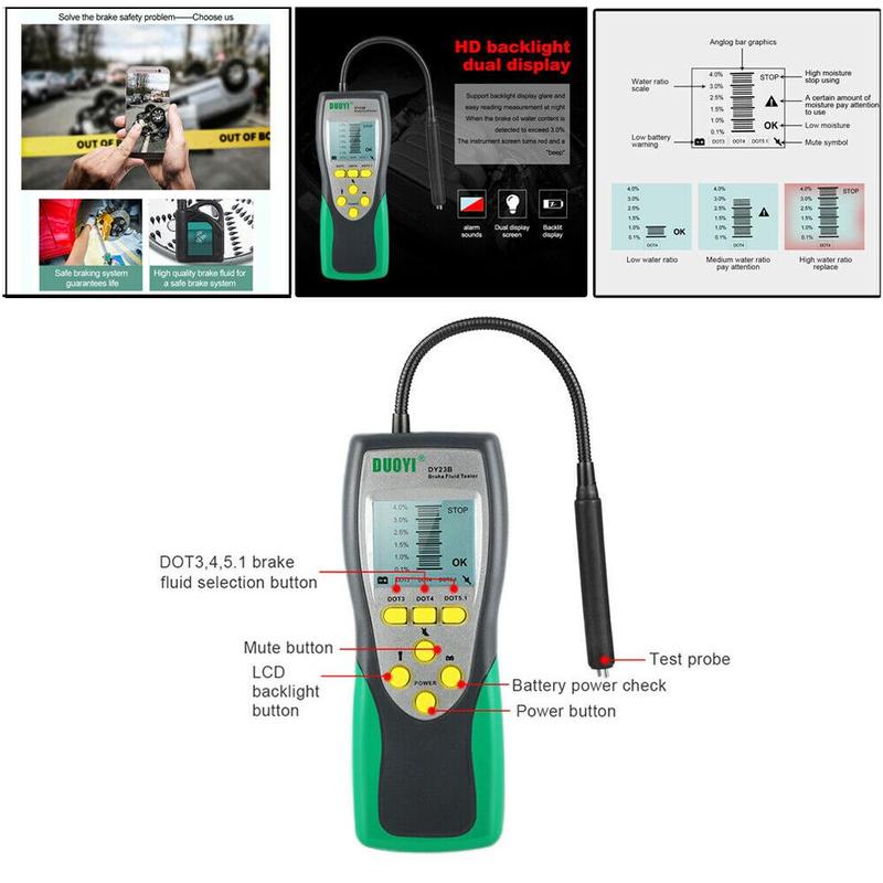 Automotive Brake Fluid Tester Digital Indicator Diagnostic Diagnostic Tool Probe High-precision Tester DY23B LED Car X8N4