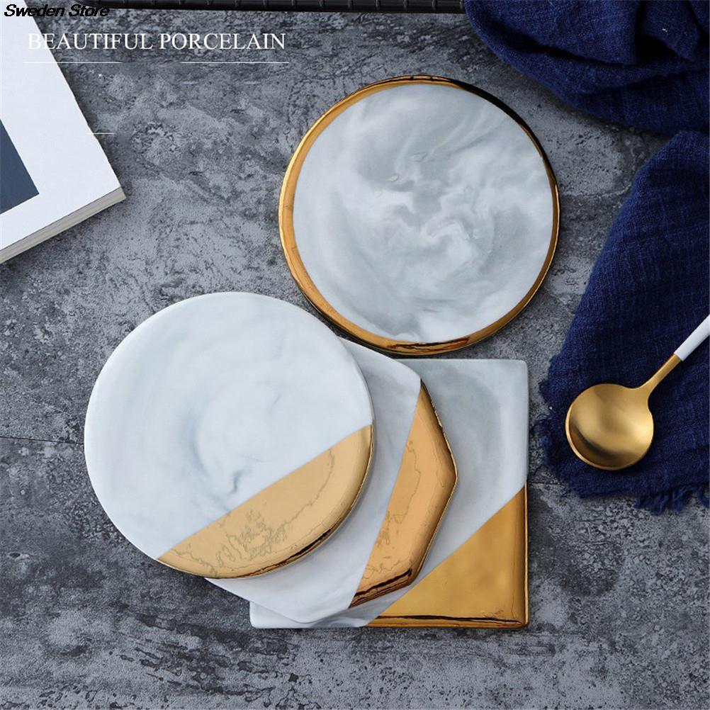 1pc guld marmor bordskånere keramiske coaster te kop pad rund bord måtte coaster kaffe te kop dækkeservietter køkken dekoration