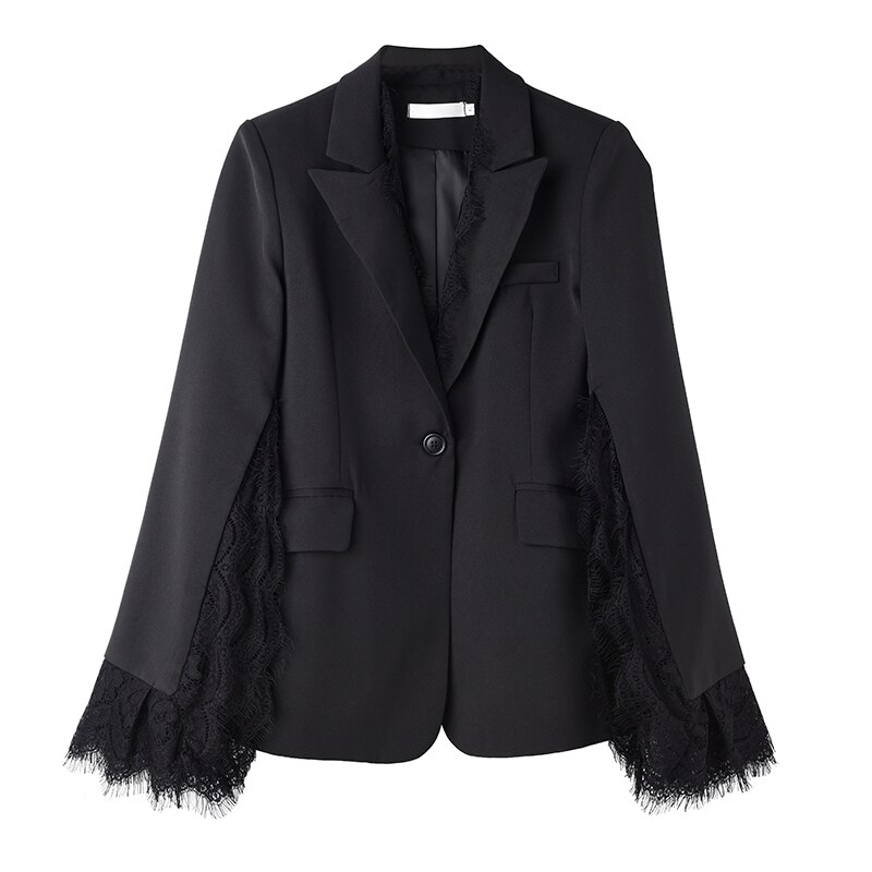 Luxe Lace Lapel Long Sleeve Blazer