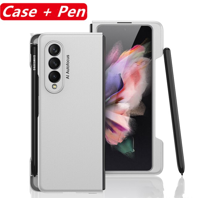 Mobiele Telefoon Stylus Pen Met Case Voor Samsung Galaxy Z Vouw 3 5G Ultra Slim Frame Side Pen Slot houder Hard Plastic Beschermhoes: Silver With Pen