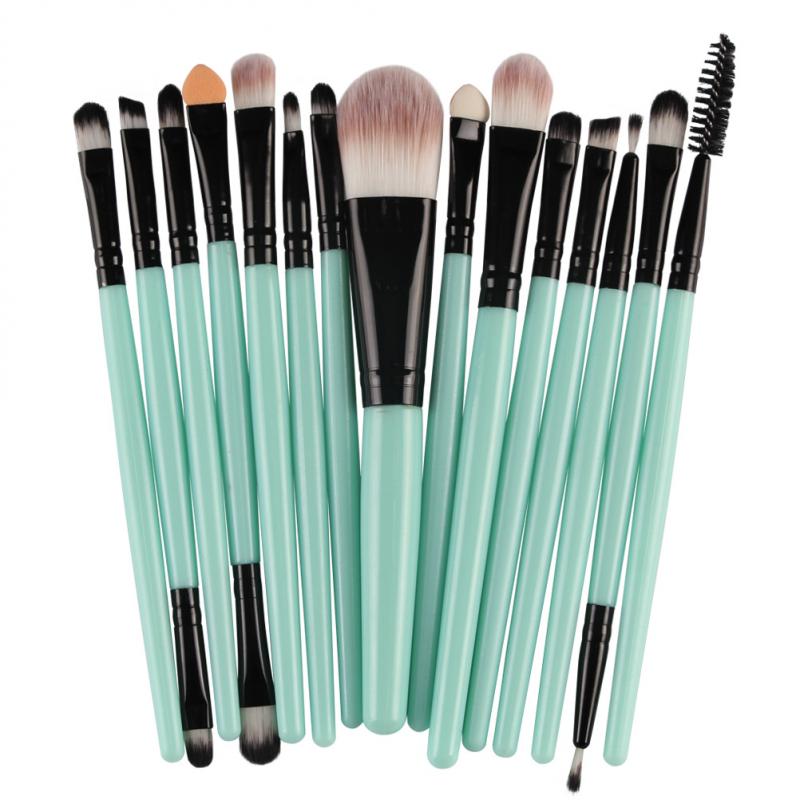 15pcs Portable Makeup Cosmetic Beauty Tools Eye Brush For Eyeshadow Eyebrow Multi-color Fiber Nylon Hair Plastic Handle: 15pcs14