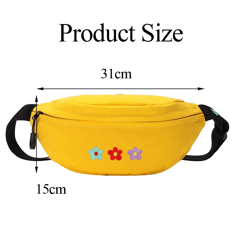 Female Flower Waist Pack Women Floral Embroidery Canvas Fanny Bag Ladies Small Black Yellow Chest Bum Banana Bags